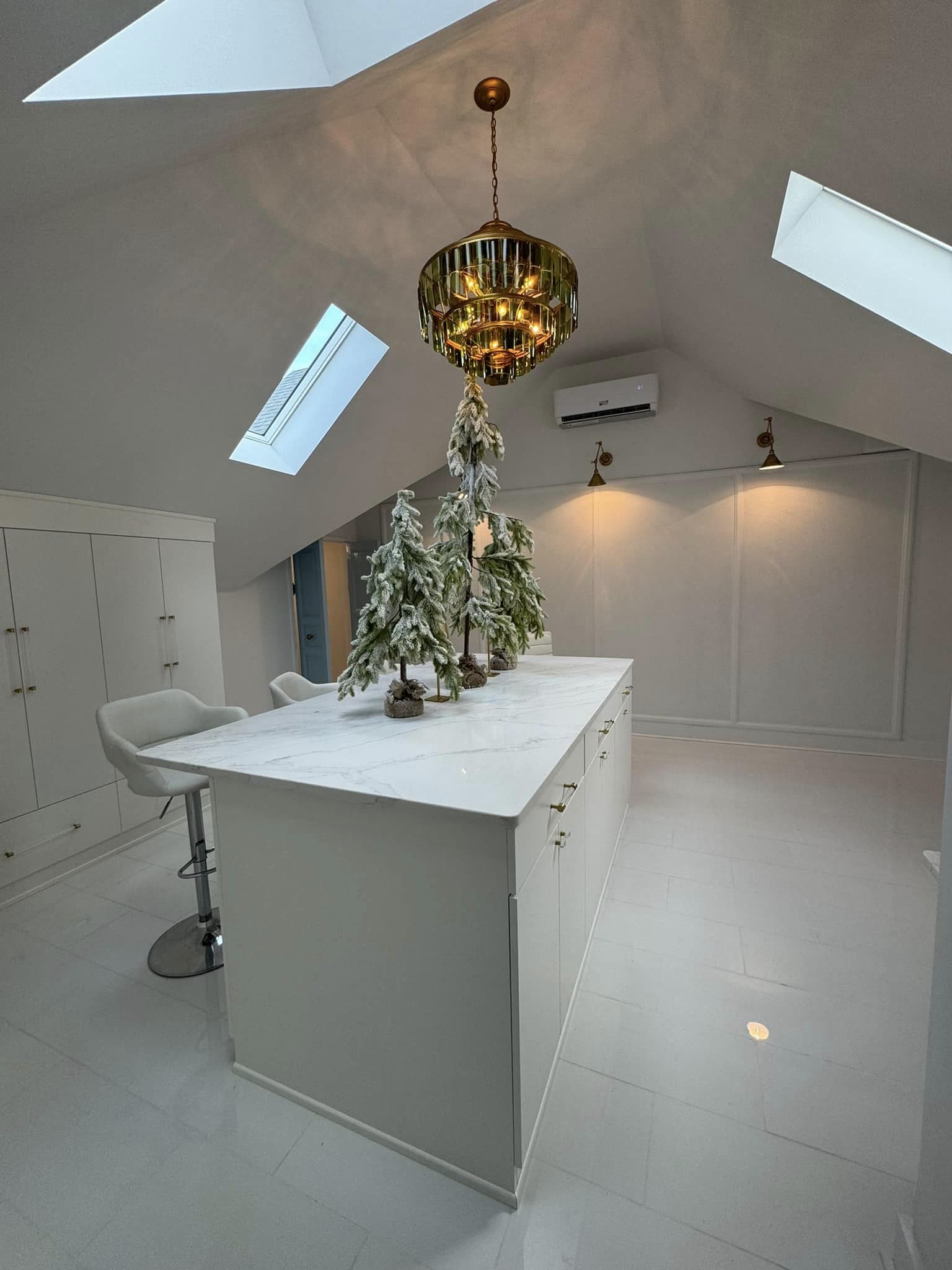 Attic converted into a designer office with marble island, skylights and built-in cabinetry, Chattanooga TN area
