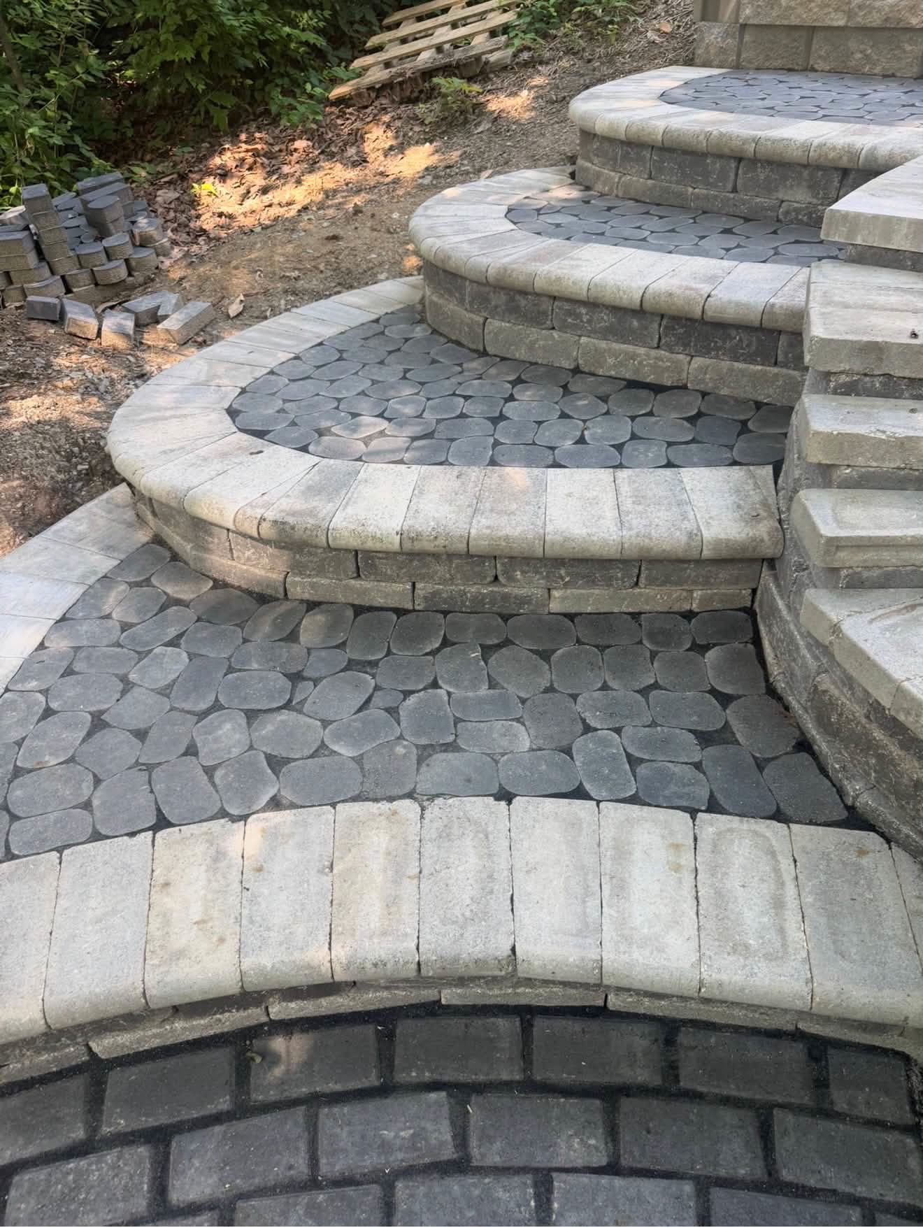 Curved paver steps and hardscaping by Mountain City Pros, Chattanooga TN area