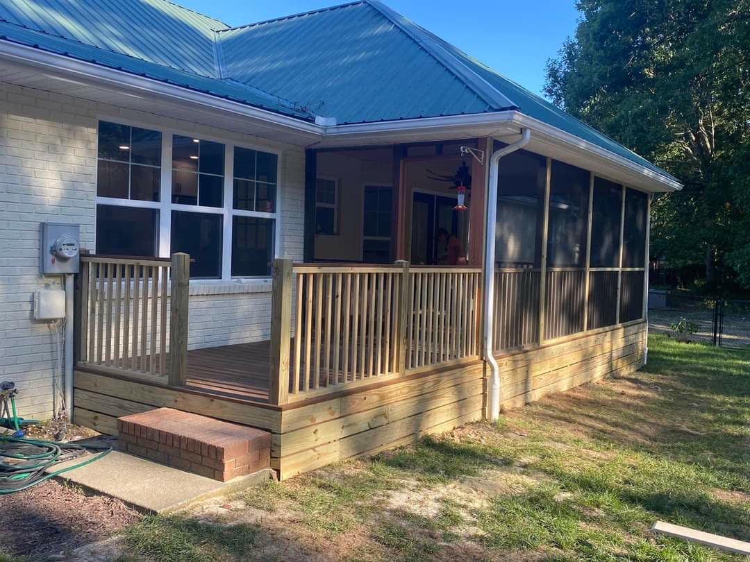 Screened porch with green metal roof and composite floor, Chattanooga TN area